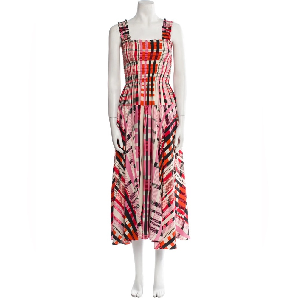 La Ligne Silk Midi Dress | Pink, Red, White & Black | Medium
